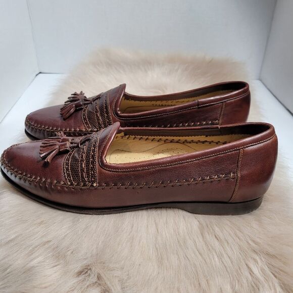 Santoni Tassel Brown Leather Loafers Lizard Accents Mens  Shoes Size 7.5 main image 8